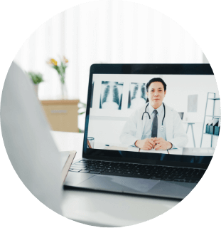 Doctor on laptop screen